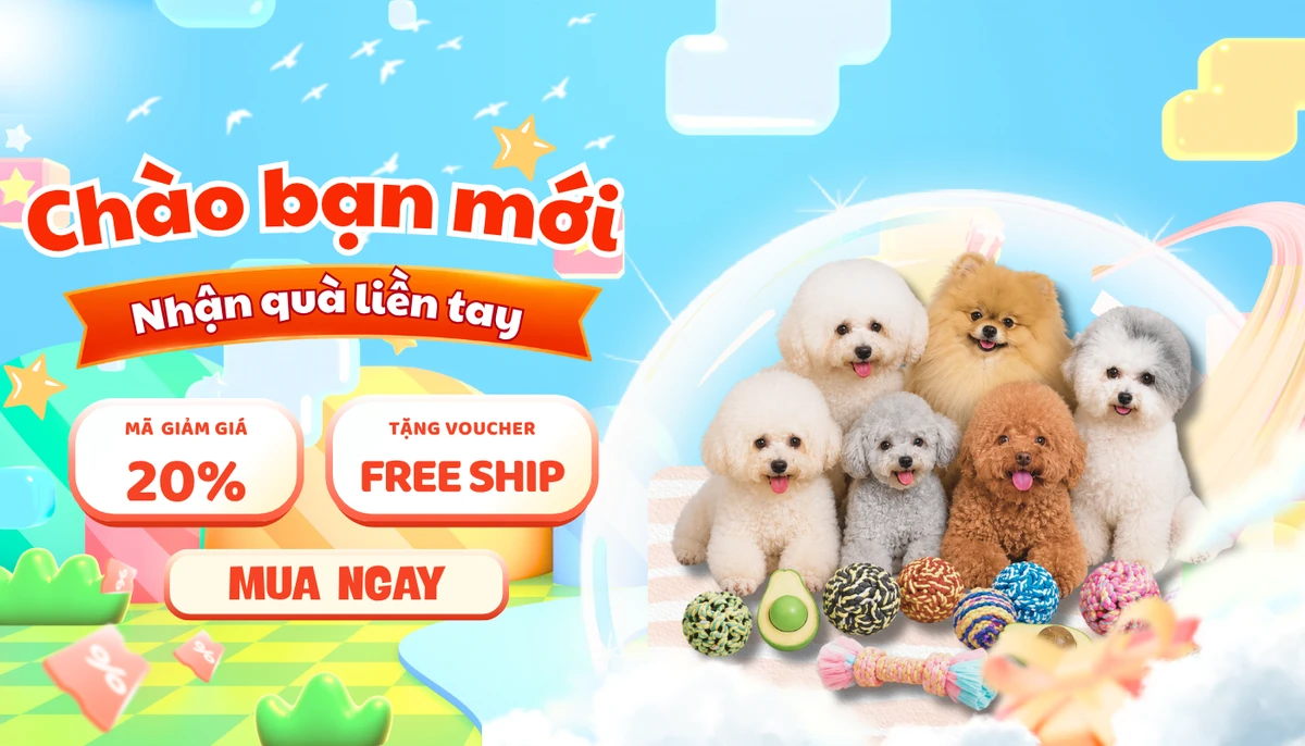 Banner khuyến mãi Vigo Pet dành cho khách hàng mới giảm giá 20% và tặng voucher miễn phí vận chuyển