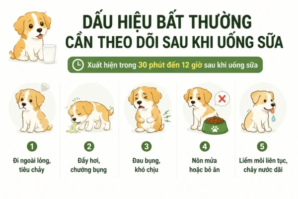 dấu hiệu bất thường sau khi uống sữa bò ở chó